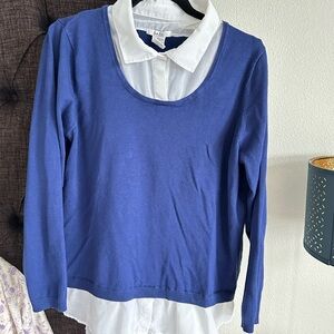 Blue Layered Blouse with White Collar
